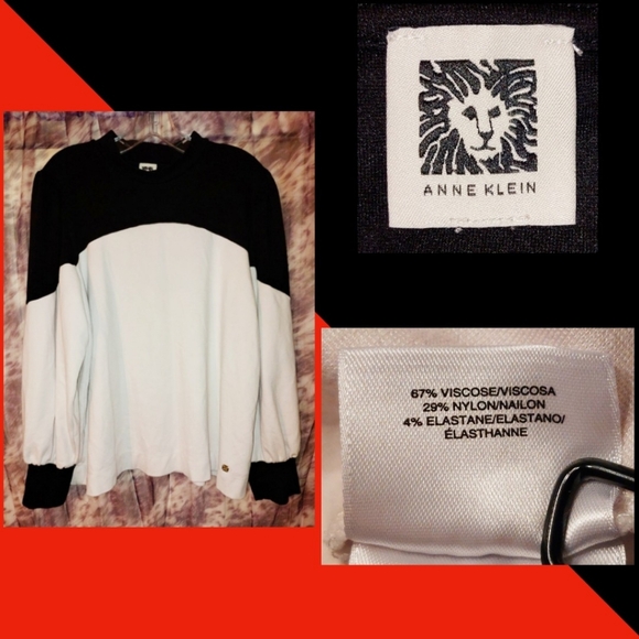 Anne Klein brand Black & Ivory Colorblock Soft Ponte Knit Sweatershirt Top Sz XL - Picture 1 of 7